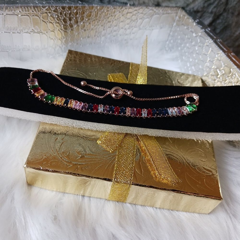 Rainbow Colored Rose Gold Tennis Bracelet